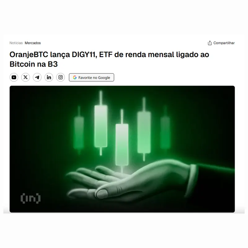 OranjeBTC lança DIGY11 de renda mensal ligado ao Bitcoin na B3