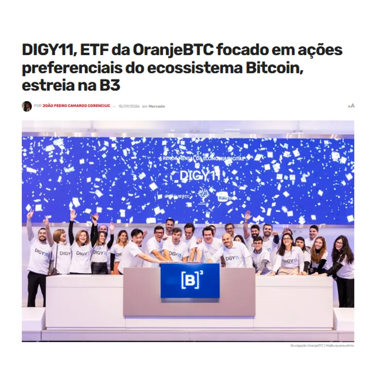 DIGY11, ETF da OranjeBTC focado em ações preferenciais do ecossistema Bitcoin, estreia na B3