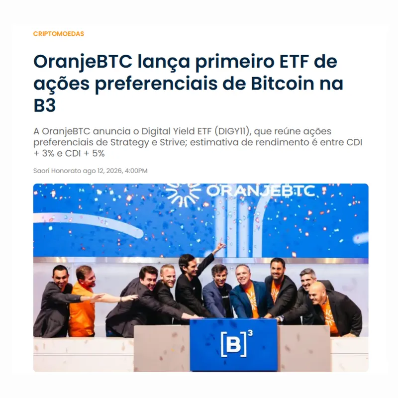 OranjeBTC lança primeiro ETF de ações preferenciais de Bitcoin na B3
